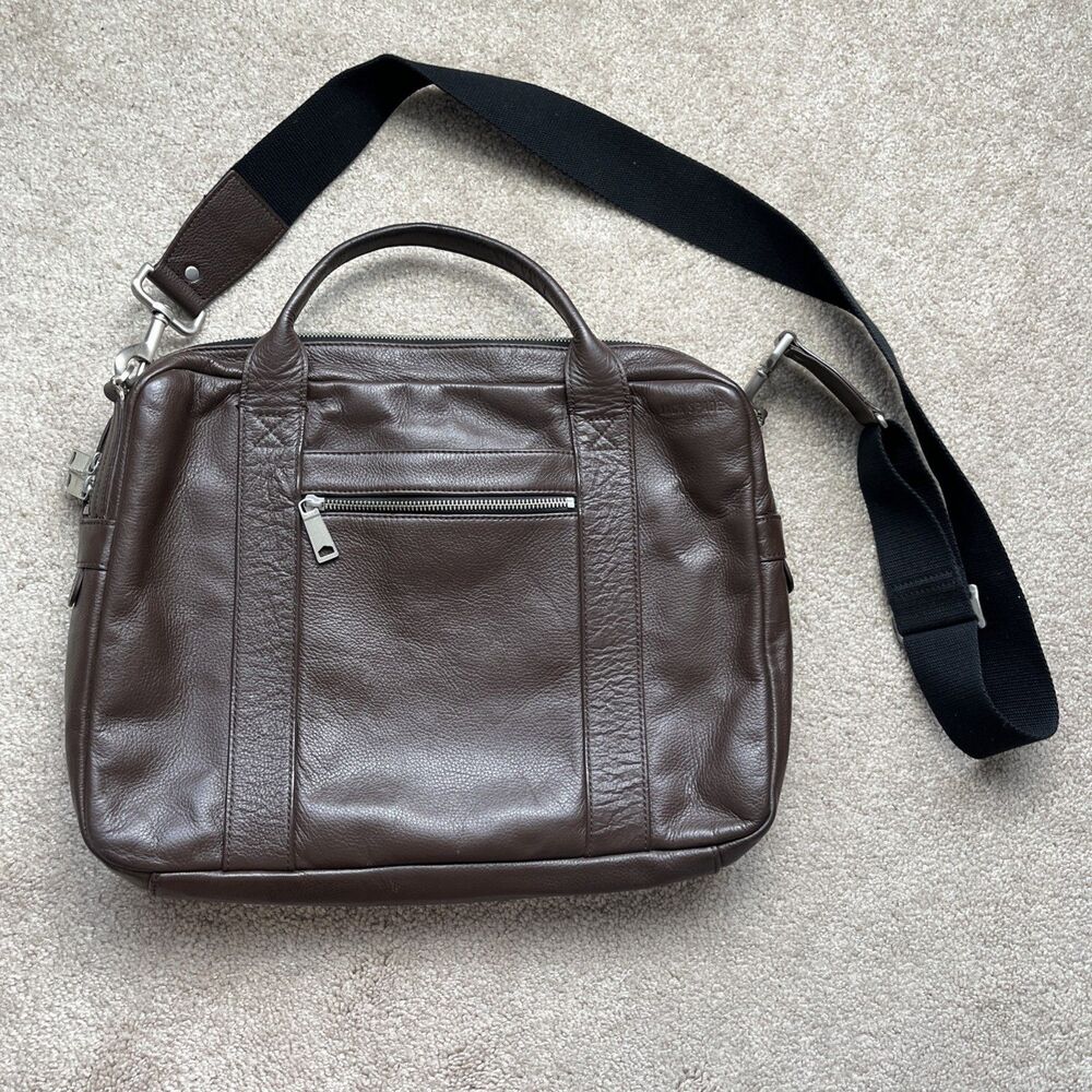 Jack Spade Brown Leather Messenger Bag Durable Quality Utility 16" X 11" X 3"